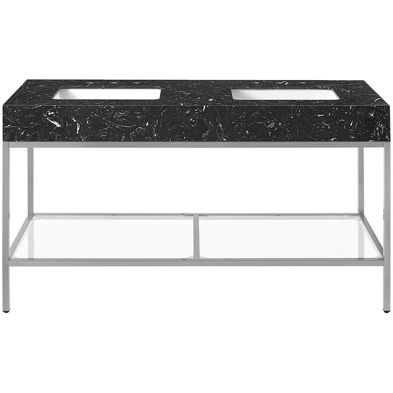 Maklaine Contemporary Black Artificial Marble Bathroom Vanity