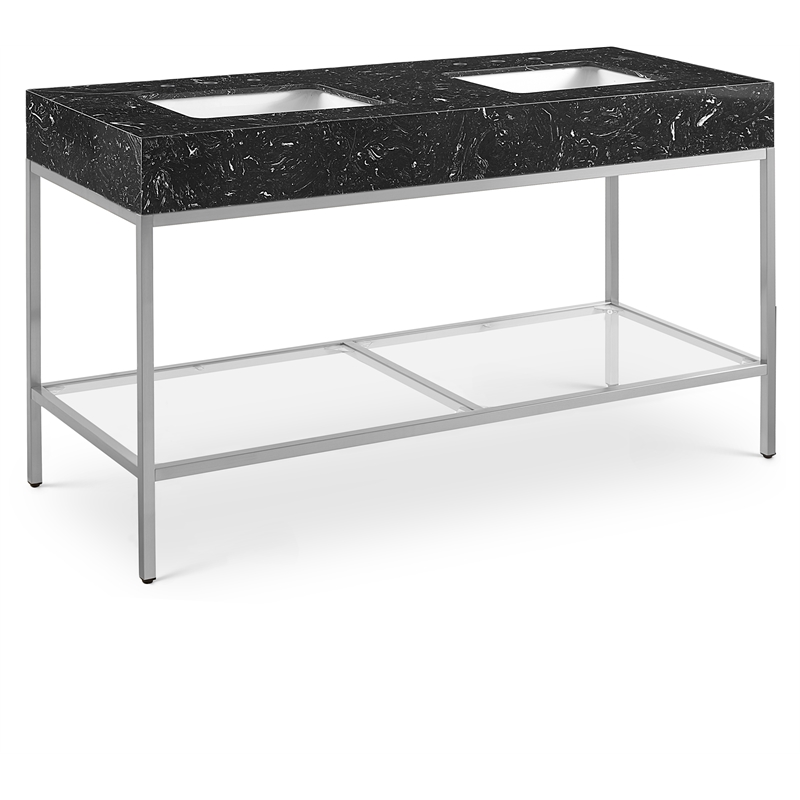 Maklaine Contemporary Black Artificial Marble Bathroom Vanity