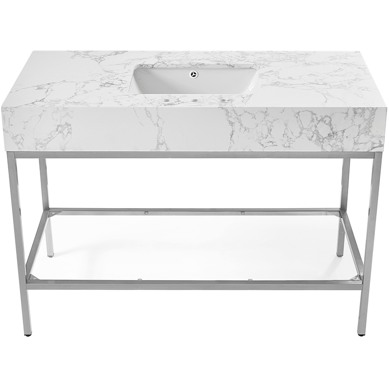 Maklaine Contemporary White Artificial Marble Bathroom Vanity