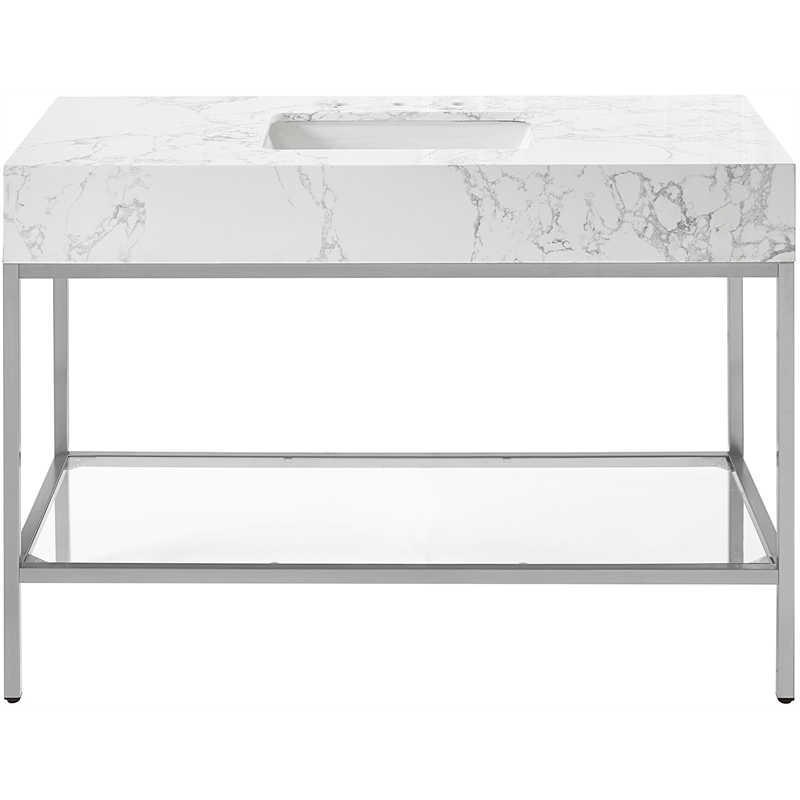 Maklaine Contemporary White Artificial Marble Bathroom Vanity
