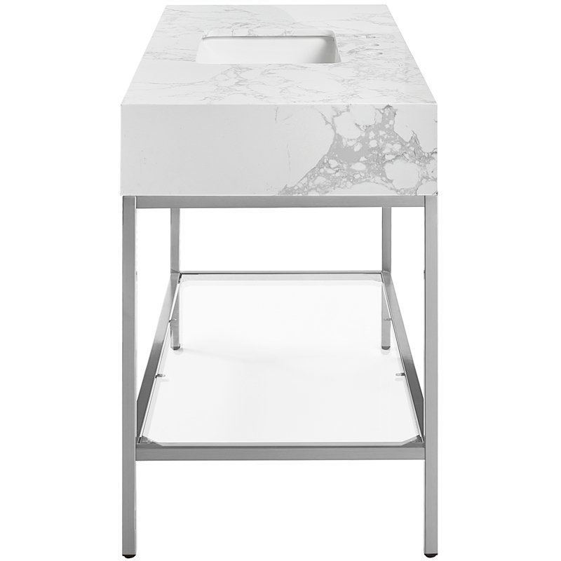 Maklaine Contemporary White Artificial Marble Bathroom Vanity