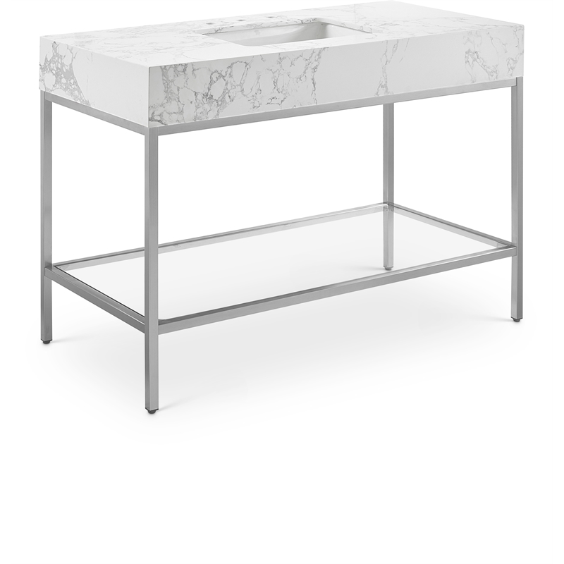 Maklaine Contemporary White Artificial Marble Bathroom Vanity
