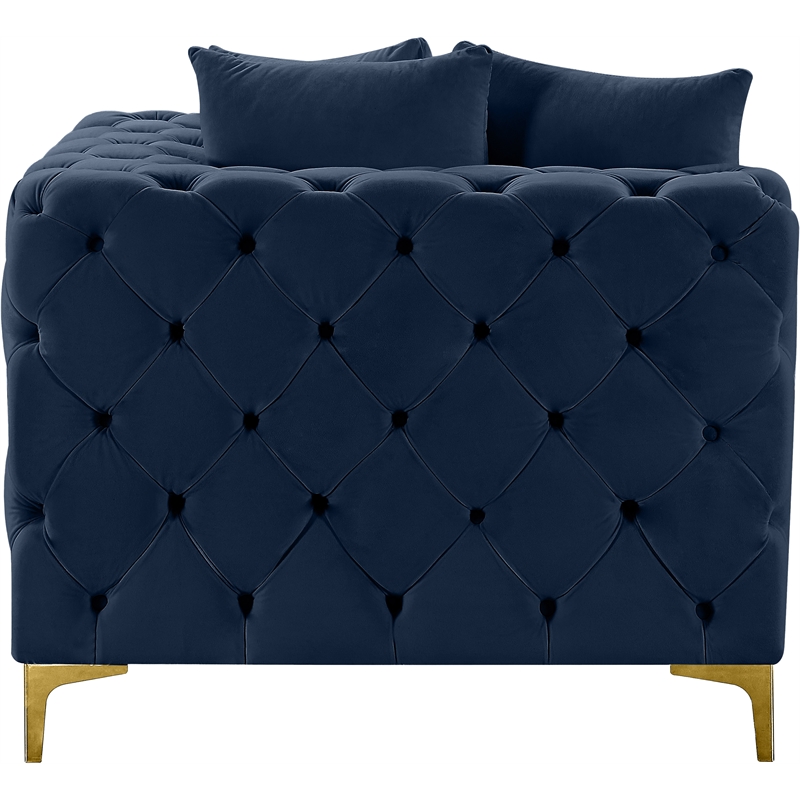 Maklaine Modern / Contemporary Navy Finish Velvet Corner Chair