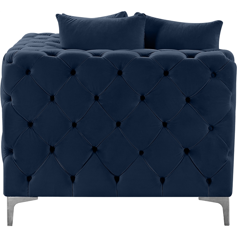 Maklaine Modern / Contemporary Navy Finish Velvet Corner Chair