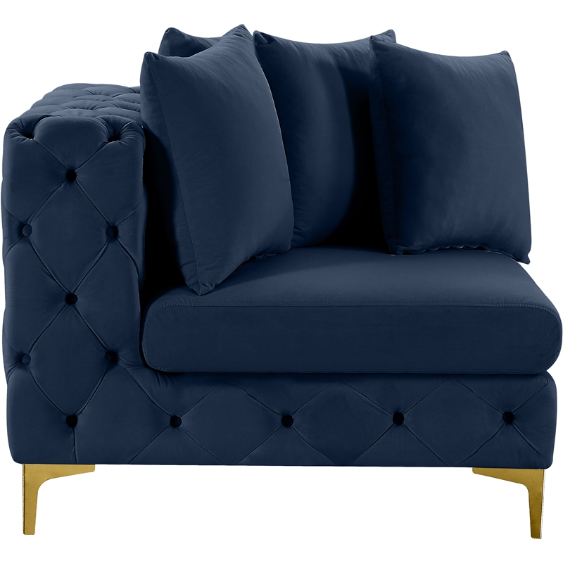 Maklaine Modern / Contemporary Navy Finish Velvet Corner Chair
