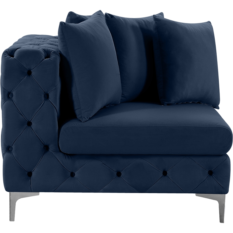 Maklaine Modern / Contemporary Navy Finish Velvet Corner Chair