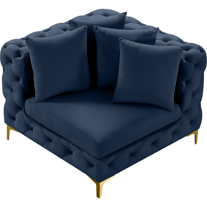 Maklaine Modern / Contemporary Navy Finish Velvet Corner Chair