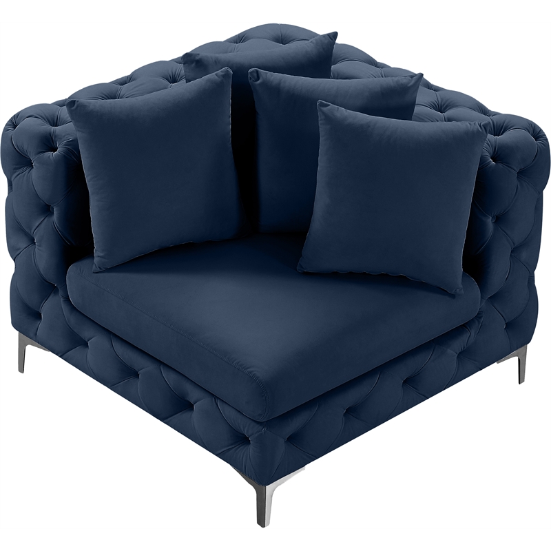 Maklaine Modern / Contemporary Navy Finish Velvet Corner Chair