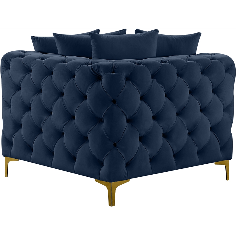 Maklaine Modern / Contemporary Navy Finish Velvet Corner Chair