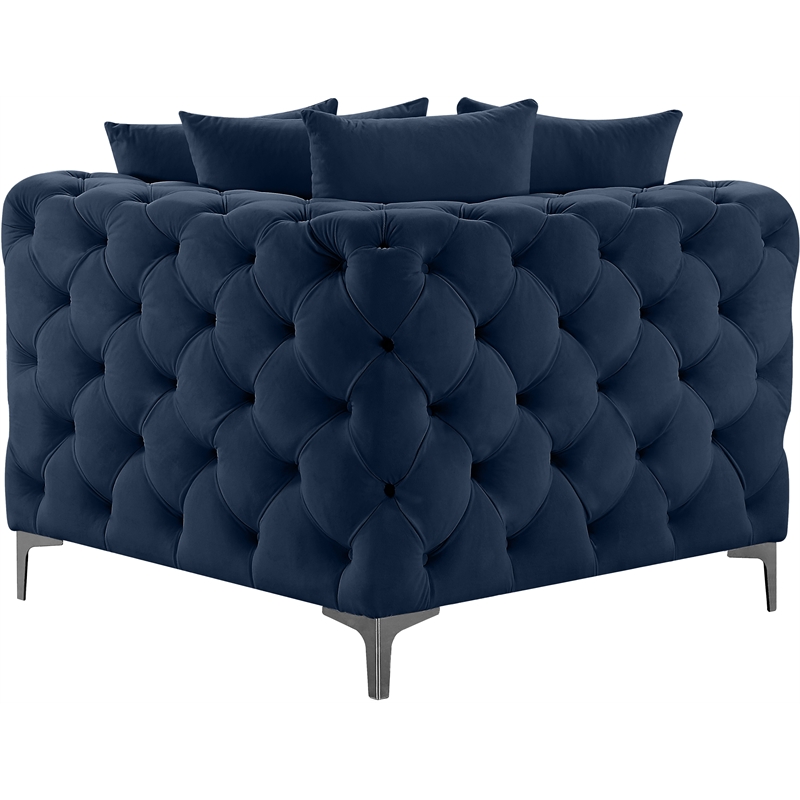 Maklaine Modern / Contemporary Navy Finish Velvet Corner Chair