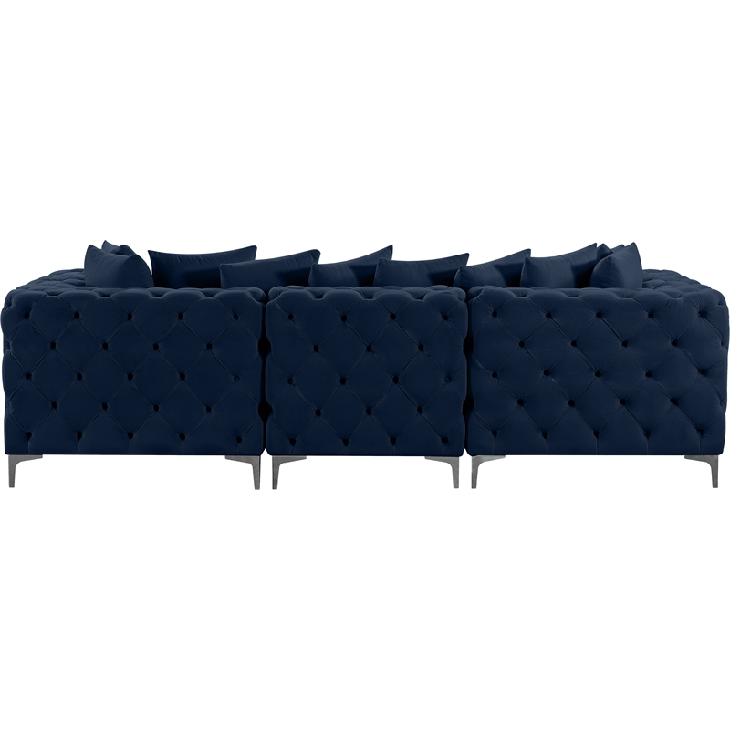 Maklaine Modern / Contemporary Navy Finish Velvet Modular Sofa