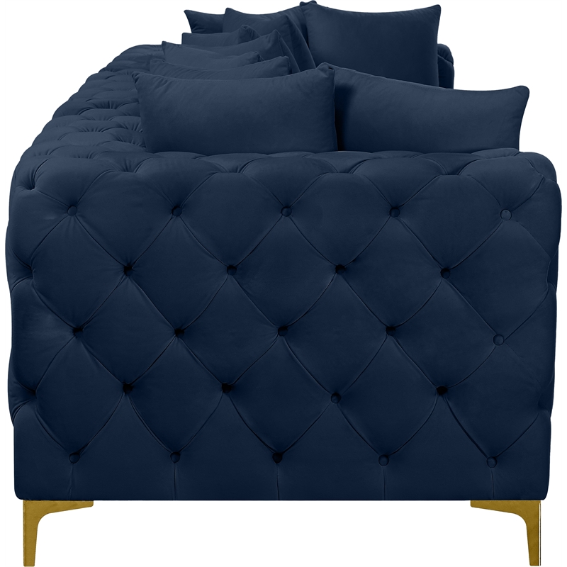 Maklaine Modern / Contemporary Navy Finish Velvet Modular Sofa