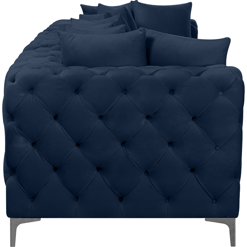 Maklaine Modern / Contemporary Navy Finish Velvet Modular Sofa