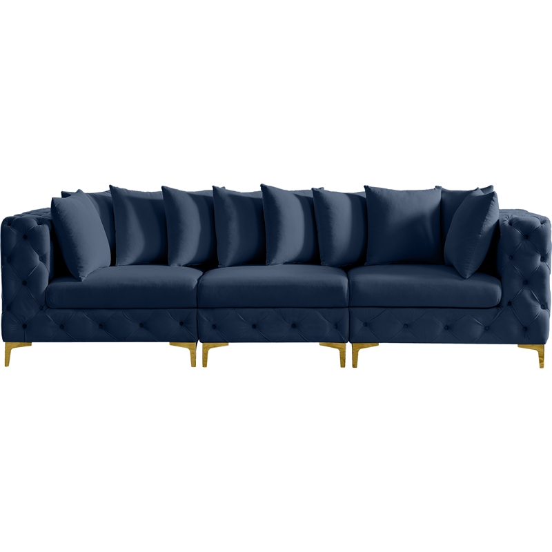 Maklaine Modern / Contemporary Navy Finish Velvet Modular Sofa