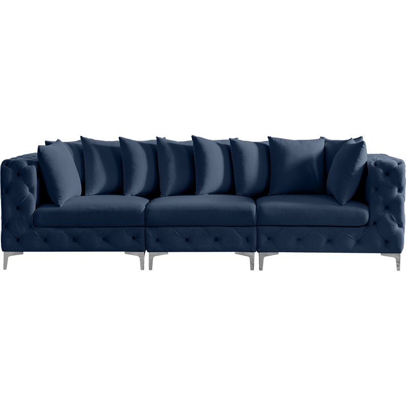 Maklaine Modern / Contemporary Navy Finish Velvet Modular Sofa