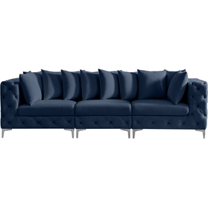 Maklaine Modern / Contemporary Navy Finish Velvet Modular Sofa