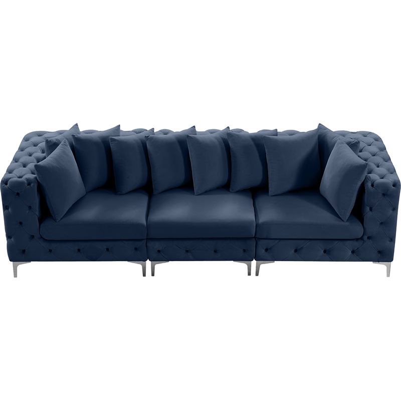 Maklaine Modern / Contemporary Navy Finish Velvet Modular Sofa