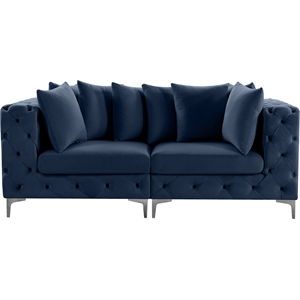 Maklaine Modern / Contemporary Navy Finish Velvet Modular Sofa
