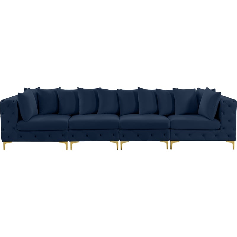 Maklaine Modern / Contemporary Navy Finish Velvet Modular Sofa