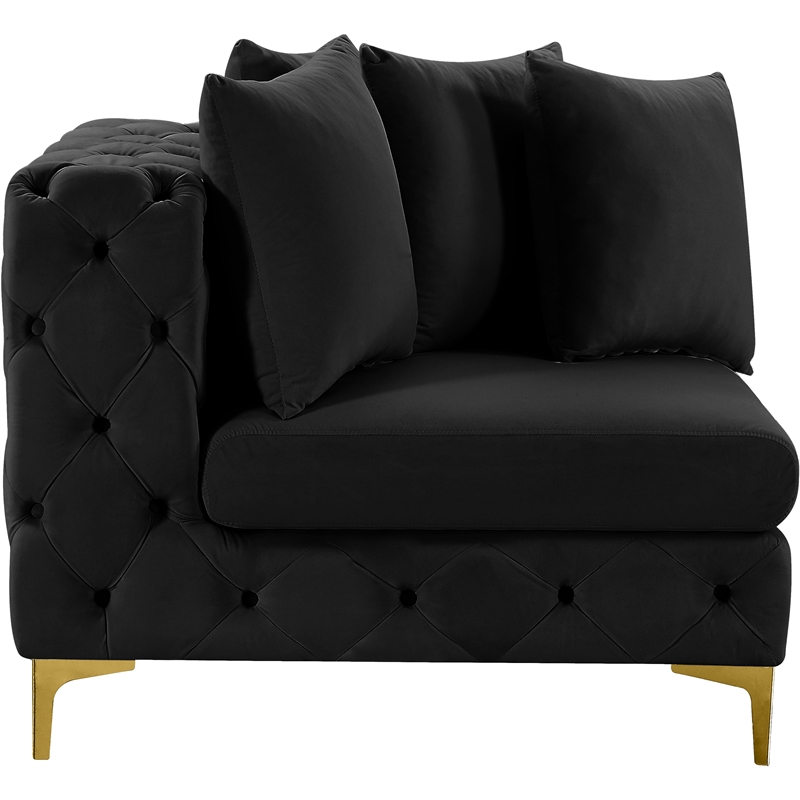 Maklaine Modern / Contemporary Black Finish Velvet Corner Chair