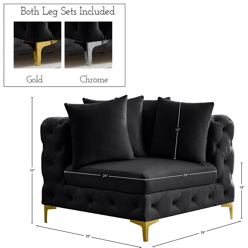 Maklaine Modern / Contemporary Black Finish Velvet Corner Chair