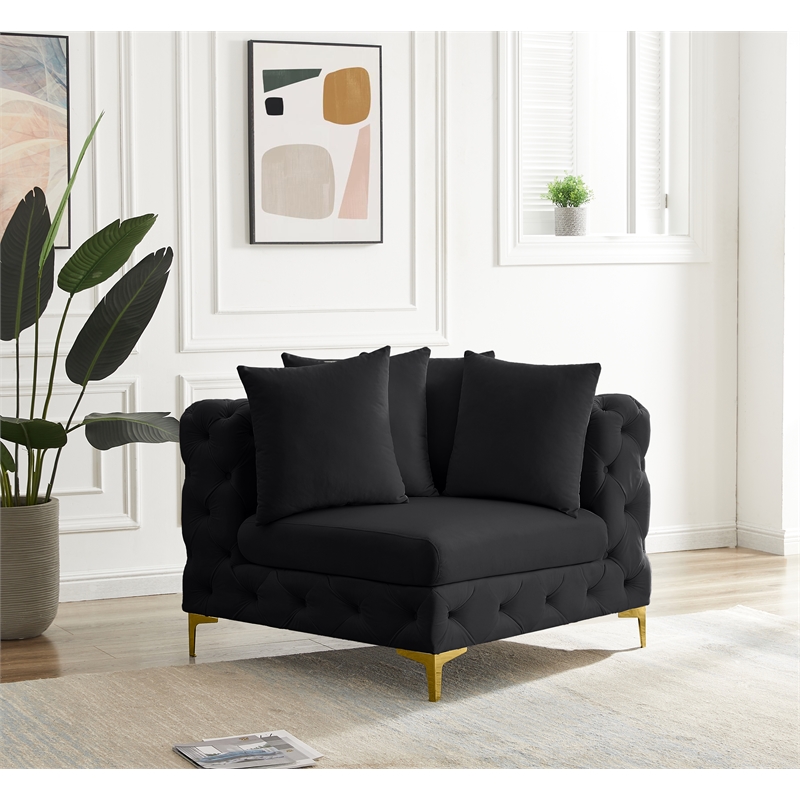 Maklaine Modern / Contemporary Black Finish Velvet Corner Chair