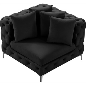 Maklaine Modern / Contemporary Black Finish Velvet Corner Chair