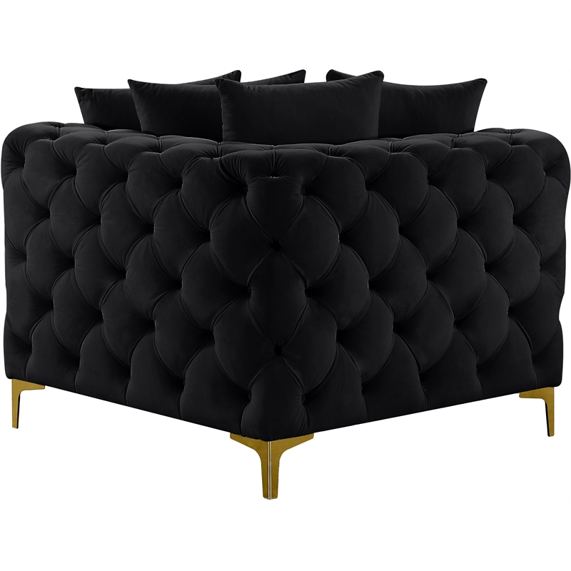 Maklaine Modern / Contemporary Black Finish Velvet Corner Chair