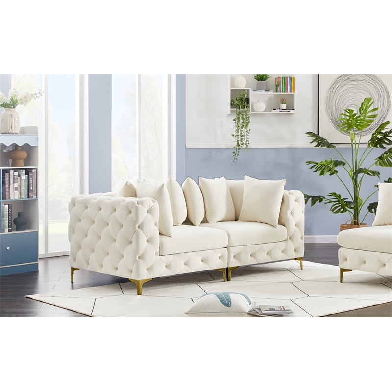 Maklaine Modern / Contemporary Cream Finish Velvet Modular Sofa