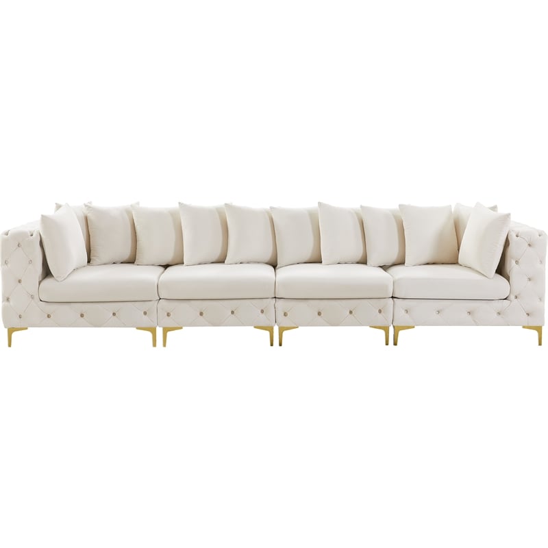 Maklaine Modern / Contemporary Cream Finish Velvet Modular Sofa
