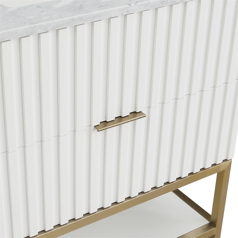Maklaine Modern / Contemporary Rich White Finish Bathroom Vanity