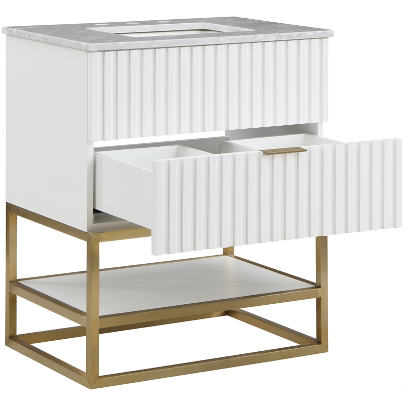 Maklaine Modern / Contemporary Rich White Finish Bathroom Vanity
