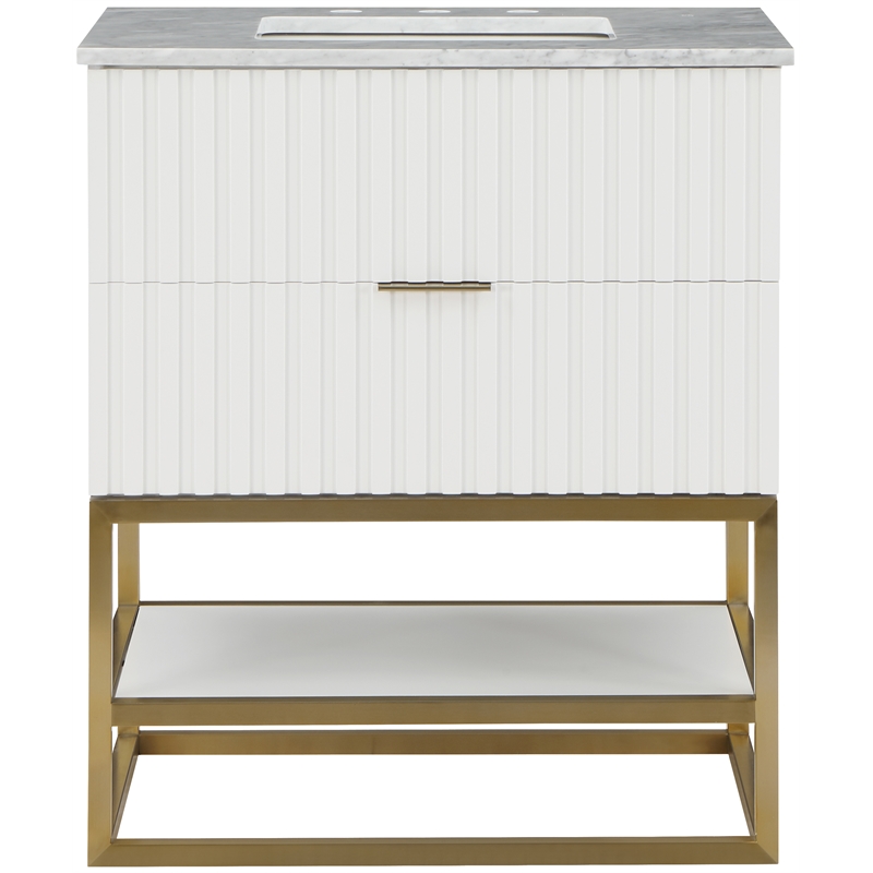 Maklaine Modern / Contemporary Rich White Finish Bathroom Vanity