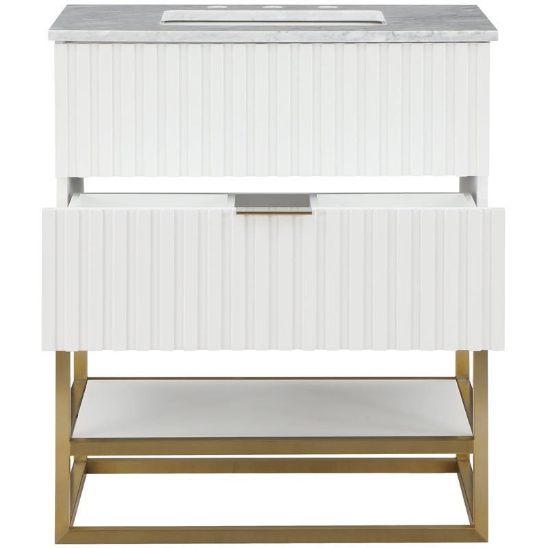 Maklaine Modern / Contemporary Rich White Finish Bathroom Vanity