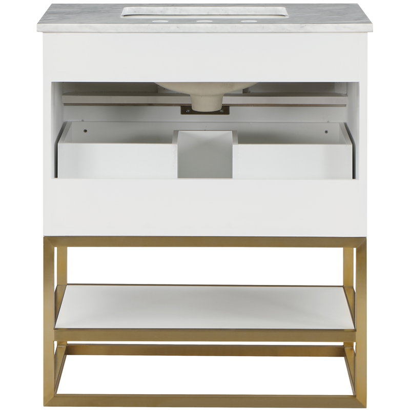 Maklaine Modern / Contemporary Rich White Finish Bathroom Vanity