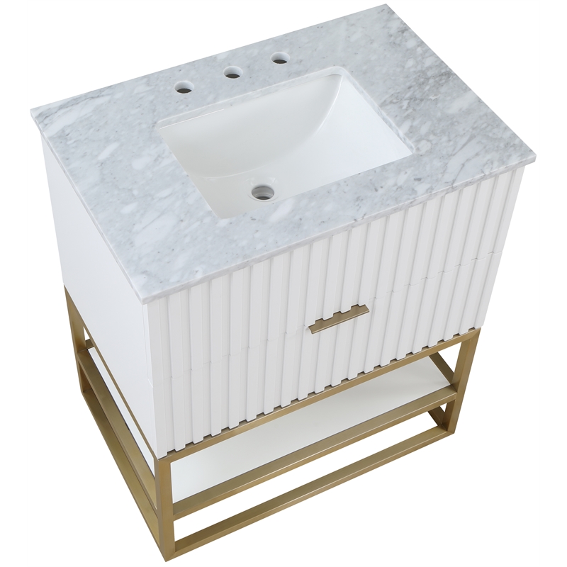 Maklaine Modern / Contemporary Rich White Finish Bathroom Vanity