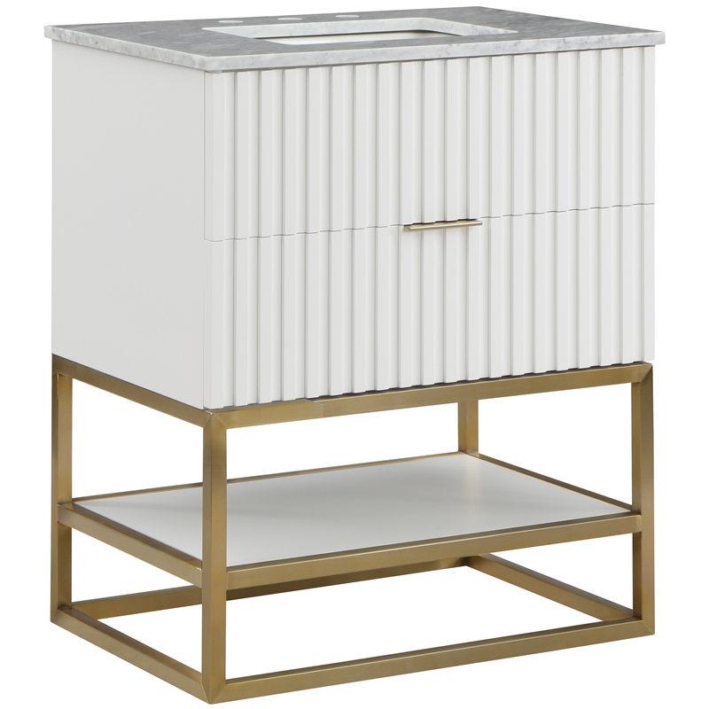 Maklaine Modern / Contemporary Rich White Finish Bathroom Vanity