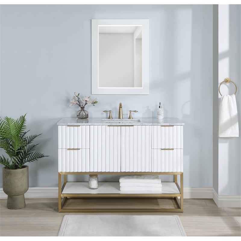 Maklaine Modern / Contemporary Rich White Finish Bathroom Vanity
