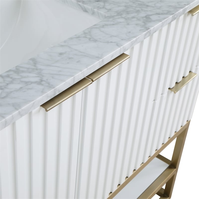 Maklaine Modern / Contemporary Rich White Finish Bathroom Vanity