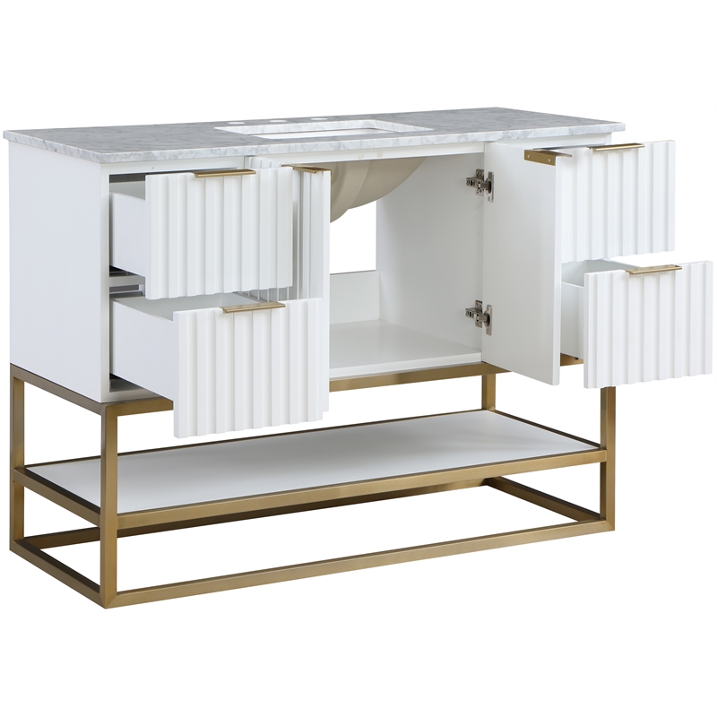 Maklaine Modern / Contemporary Rich White Finish Bathroom Vanity