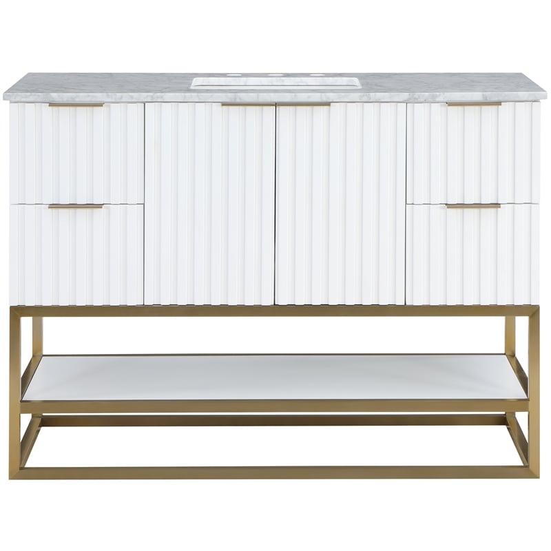 Maklaine Modern / Contemporary Rich White Finish Bathroom Vanity