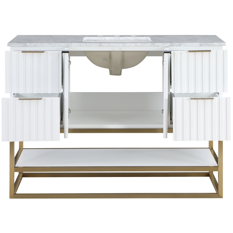 Maklaine Modern / Contemporary Rich White Finish Bathroom Vanity