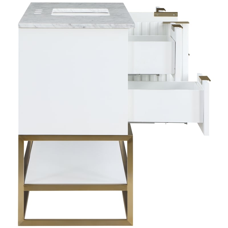 Maklaine Modern / Contemporary Rich White Finish Bathroom Vanity