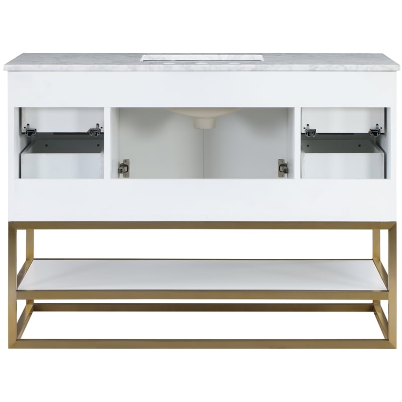 Maklaine Modern / Contemporary Rich White Finish Bathroom Vanity