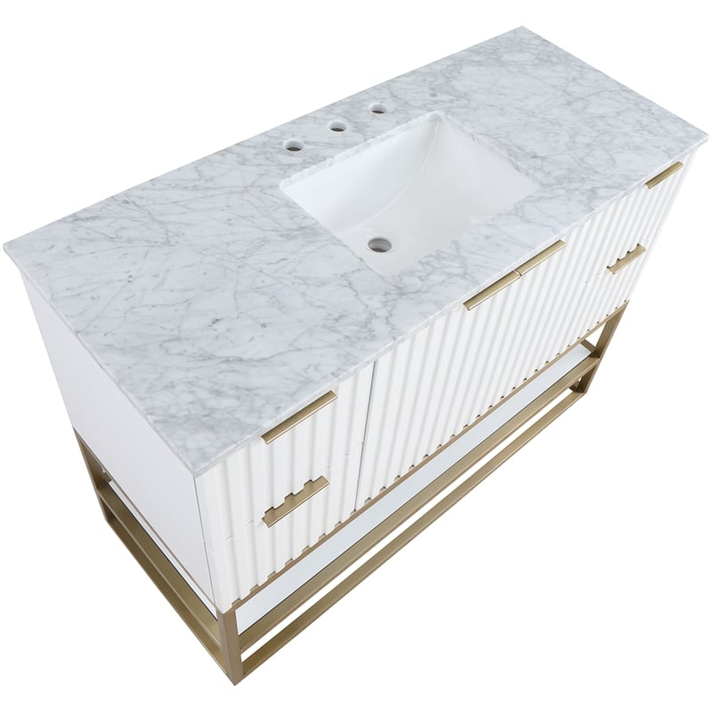 Maklaine Modern / Contemporary Rich White Finish Bathroom Vanity