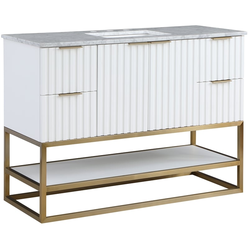 Maklaine Modern / Contemporary Rich White Finish Bathroom Vanity
