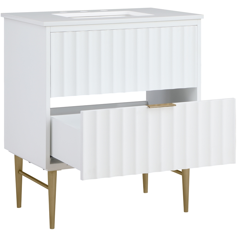 Maklaine Modern / Contemporary Rich White Finish Bathroom Vanity