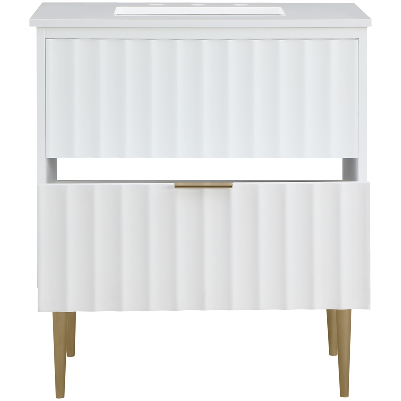 Maklaine Modern / Contemporary Rich White Finish Bathroom Vanity