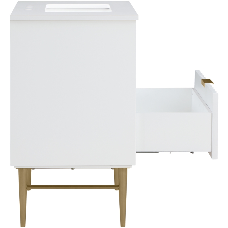 Maklaine Modern / Contemporary Rich White Finish Bathroom Vanity