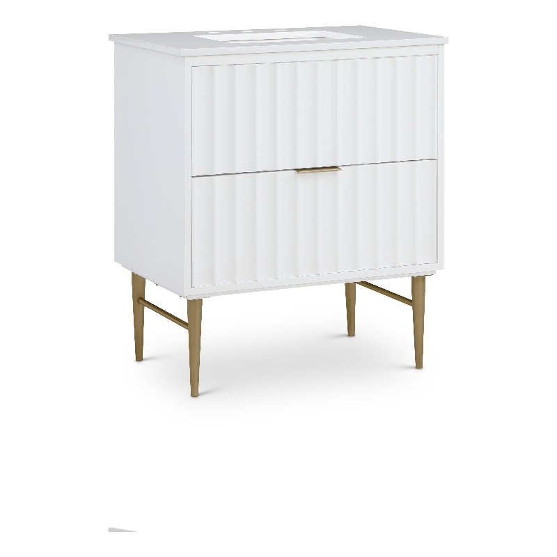 Maklaine Modern / Contemporary Rich White Finish Bathroom Vanity